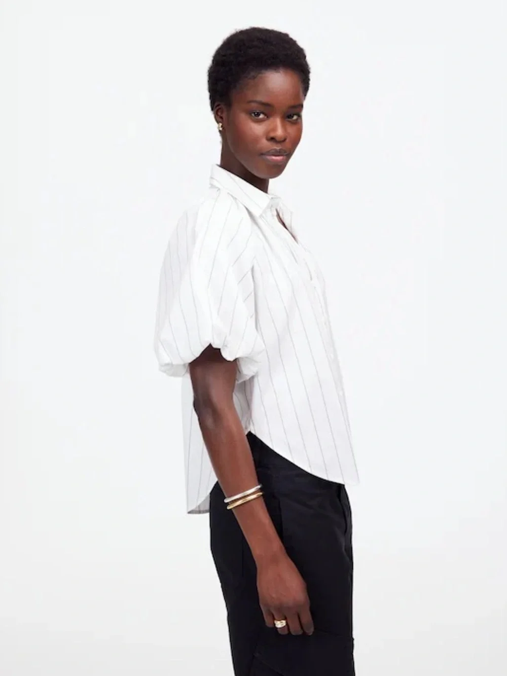 Madewell Shirred Bubble-Sleeve Button-Up Shirt - Picture 2 of 8